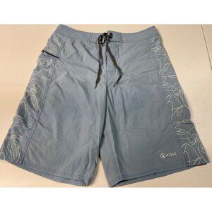 Aigle Mens Blue Board Shorts Size L With Abstract Side Pattern & Adjustable Draw